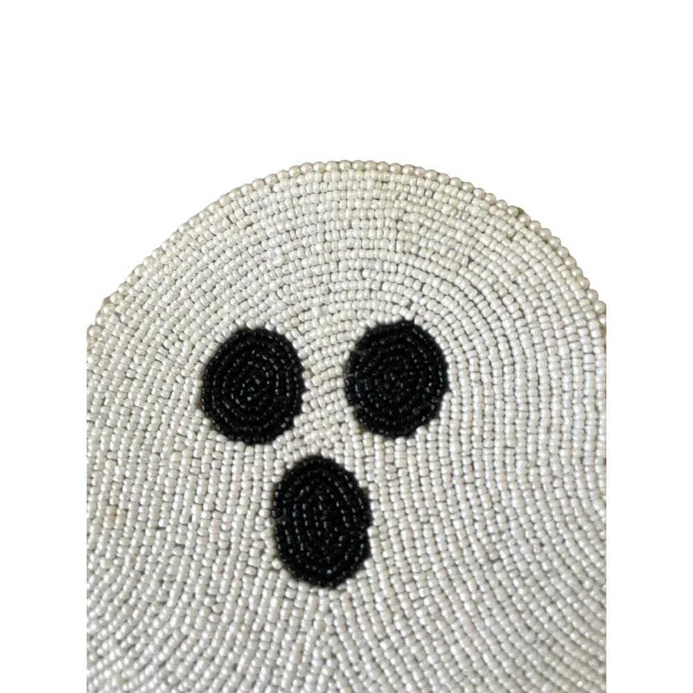 Tahari Beaded White Ghost Placemat Charger 17in Chic Halloween Decor NEW